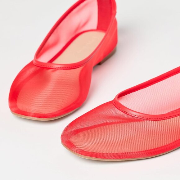 Women's Ballet Flats Red Mesh Size 7.5 Polyurethane with Bow TPR Sole - Picture 7 of 7